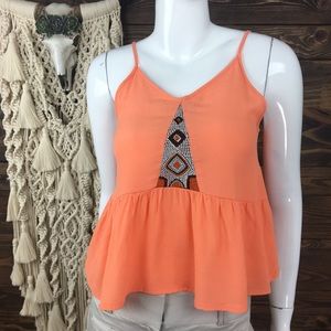 Elodie‎ | Aztec Embroidered Peplum Tank Top